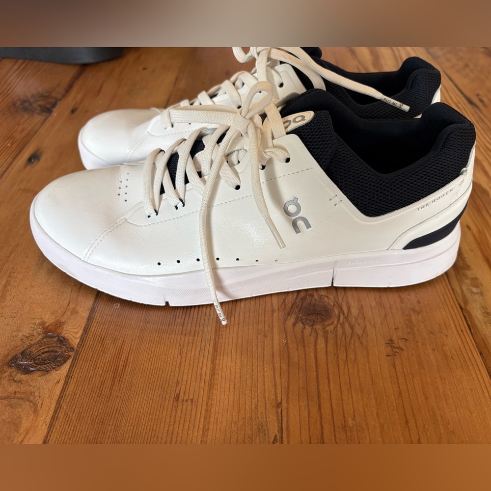On Running Men's Cream and Black Sneakers- The Roger